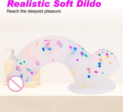 Confetti Dildo ที่สมจริงซิลิโคน Dildo. พร้อมถ้วยดูดสำหรับเล่นฟรีแบบแฮนด์ฟรี. จู๋สมจริงสำหรับผู้หญิงและคู่รัก