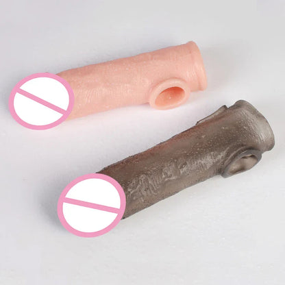 Delay Ejaculation Reusable Penile Extension Sleeve Condom 2 Sizes Cock Ring Male Enlargement For Adult Men Dildo Enhancer Sex