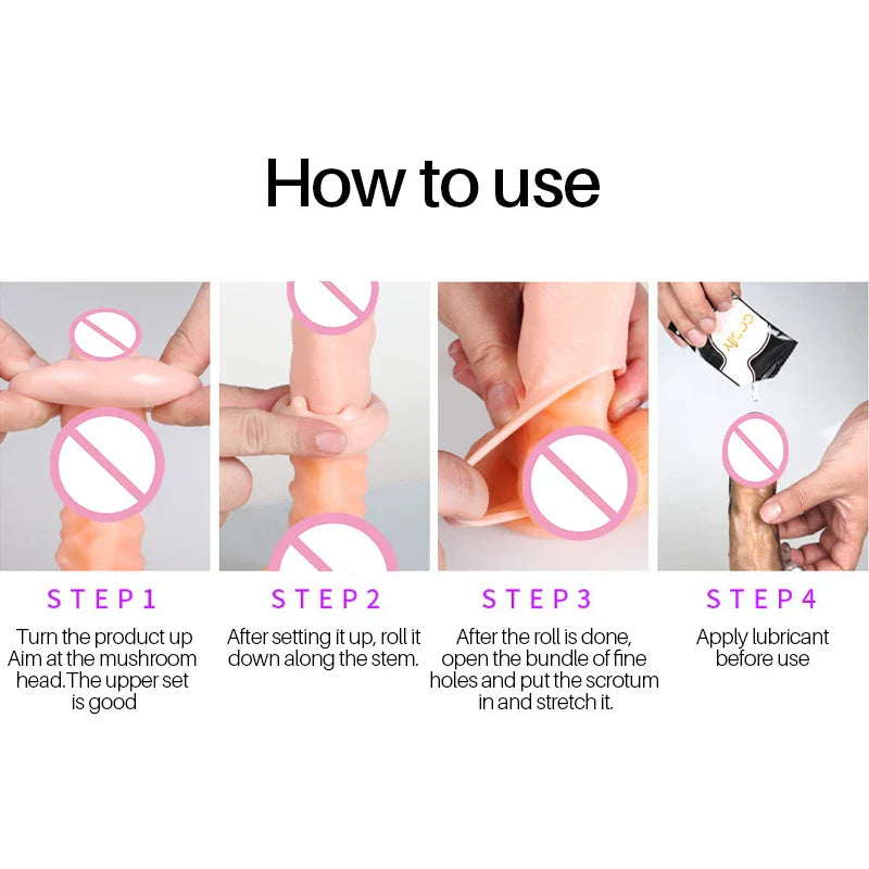 Delay Ejaculation Reusable Penile Extension Sleeve Condom 2 Sizes Cock Ring Male Enlargement For Adult Men Dildo Enhancer Sex