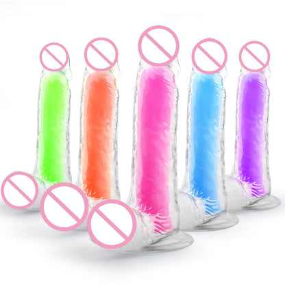 เลสเบี้ยน Dildo ดูดถ้วยสมจริง Penis สำหรับผู้หญิงช่องคลอด Clitoris Stimulator หญิง Masturbator Noctilucent เซ็กซ์ทอย