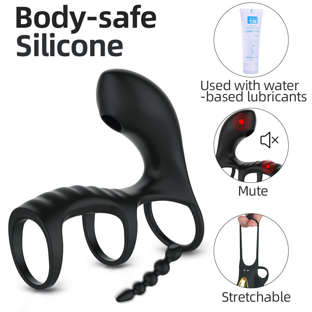 Dual Vibrating อวัยวะเพศชาย Clitoris แหวนดูด Anal Stimulation Penis Erection Vibrator สำหรับคู่ Cockring รีโมทคอนโทรลเครื่องมือทางเพศ