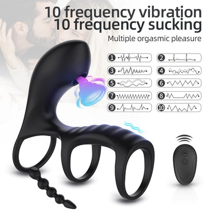 Dual Vibrating อวัยวะเพศชาย Clitoris แหวนดูด Anal Stimulation Penis Erection Vibrator สำหรับคู่ Cockring รีโมทคอนโทรลเครื่องมือทางเพศ