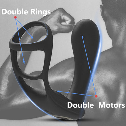 Dual Vibrator Butt Plug, Prostate Massager สำหรับผู้ชาย, ห่วงรัดองคชาต, อุปกรณ์ช่วยสำเร็จความใคร่ทางทวารหนักสำหรับผู้ชาย, แบบชาร์จไฟได้, ผลิตภัณฑ์อีโรติกสำหรับผู้ใหญ่