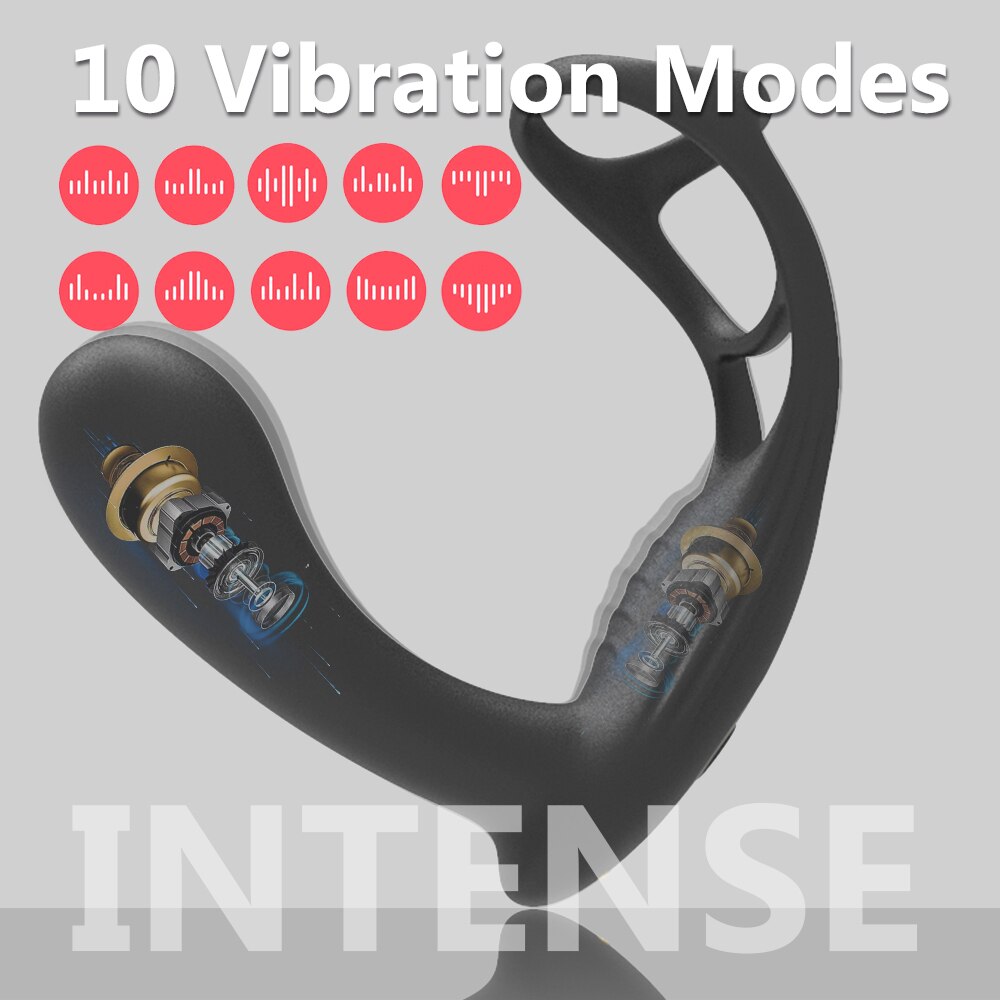 Dual Vibrator Butt Plug, Prostate Massager สำหรับผู้ชาย, ห่วงรัดองคชาต, อุปกรณ์ช่วยสำเร็จความใคร่ทางทวารหนักสำหรับผู้ชาย, แบบชาร์จไฟได้, ผลิตภัณฑ์อีโรติกสำหรับผู้ใหญ่