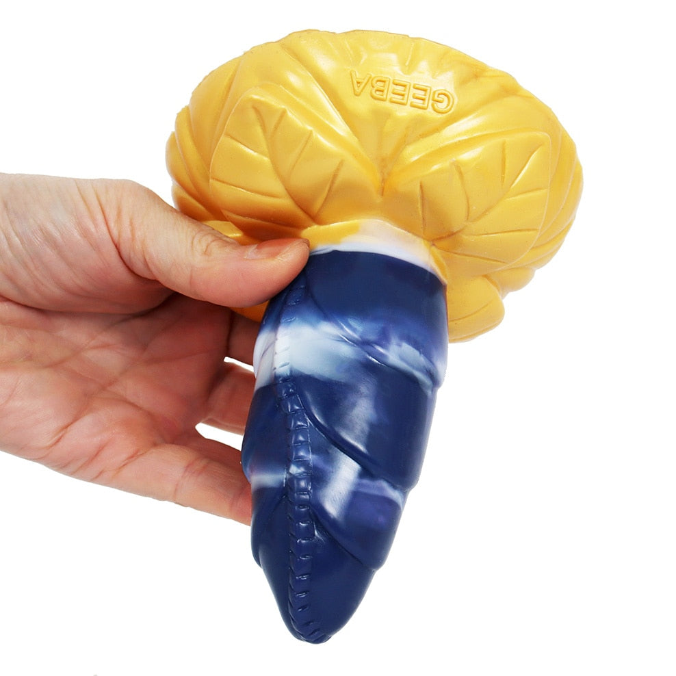 FAAK Large Base Butt Plug Blue and Gold Bud Shape Ribbed Anal Sex Toys with Suction Cup Adult Erotic Products Couple Flirting