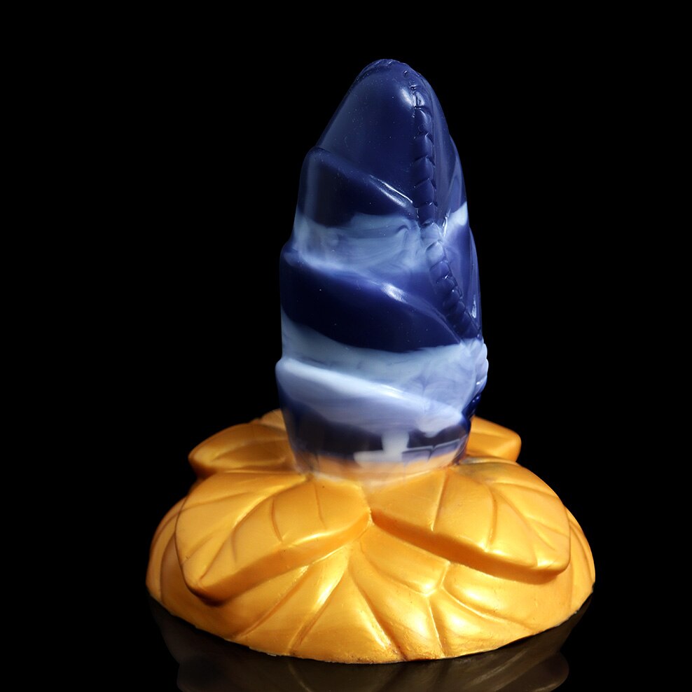 FAAK Large Base Butt Plug Blue and Gold Bud Shape Ribbed Anal Sex Toys with Suction Cup Adult Erotic Products Couple Flirting