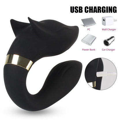 FOX Vibrator Clitoris Stimulator Double-headed Vibration Ring Wearable Couple Resonant 9 Mode Sex Toy for Women