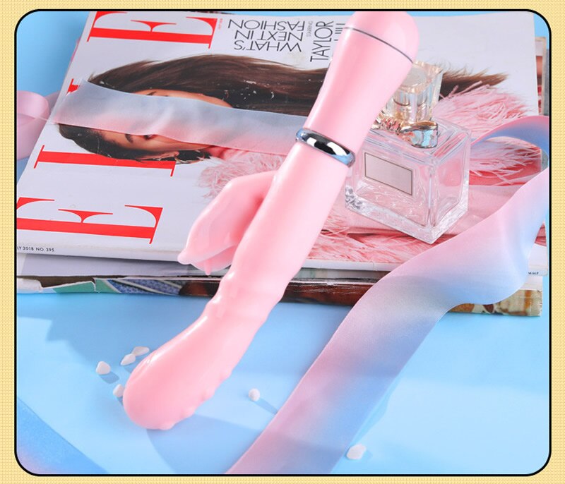กระต่าย G Spot Dildo Vibrator Clitoris เครื่องกระตุ้นอวัยวะเพศชายการสอดใส่คู่ลิ้นเลีย Double Rod เซ็กซ์ทอยสำหรับผู้หญิงผู้ใหญ่