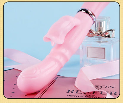 กระต่าย G Spot Dildo Vibrator Clitoris เครื่องกระตุ้นอวัยวะเพศชายการสอดใส่คู่ลิ้นเลีย Double Rod เซ็กซ์ทอยสำหรับผู้หญิงผู้ใหญ่