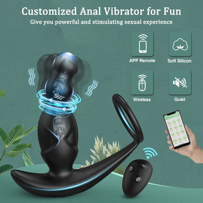 Gelugee App Anal Plug Vibrator เซ็กซ์ทอยสำหรับชาย Prostate Massager 360องศากระตุ้นชาย Buttplug ด้วยแหวน Cock