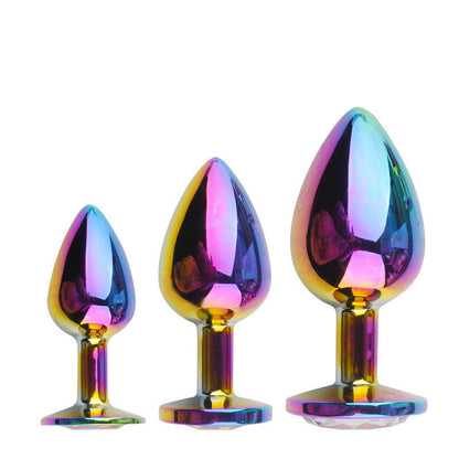 Rose Gold Rainbow Heart Shape Crystal Metal Anal Beads Butt Plug Jewelry Ass Small Medium Size Set Sex Toy for Female Male M-21
