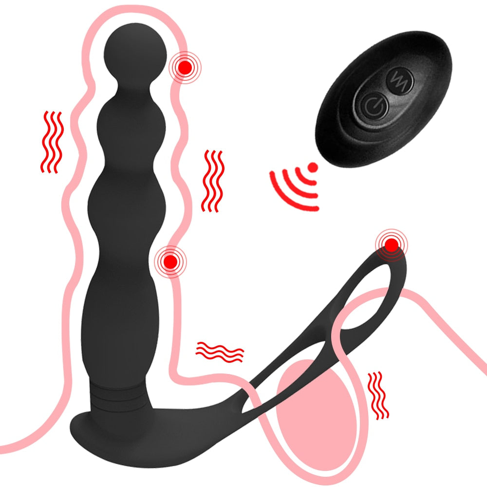 Silicone Anal Butt Plug  Pull Beads with Cock Ring Prostate Massager Anal Balls Vibration Heating  Erotic Anal Sex Toy for Adult