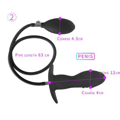 Expandable Prostate Massager Butt Plug อุปกรณ์ช่วยสำเร็จความใคร่สำหรับผู้ใหญ่ จุกเสียบก้นที่พองลมได้ ซิลิโคนขนาดใหญ่พิเศษ จุกเสียบก้นสำหรับสวนทวาร ปั๊มขยายทวาร จุกขยายทวาร
