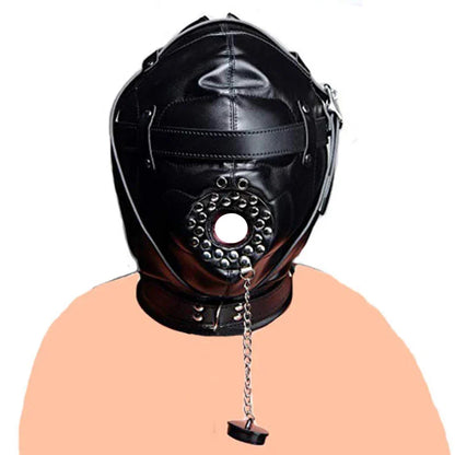 SM Leather Padded Hood Blindfold.Head Harness Mask Gag. BDSM Bondage .Sex Toys For Couples Accessories