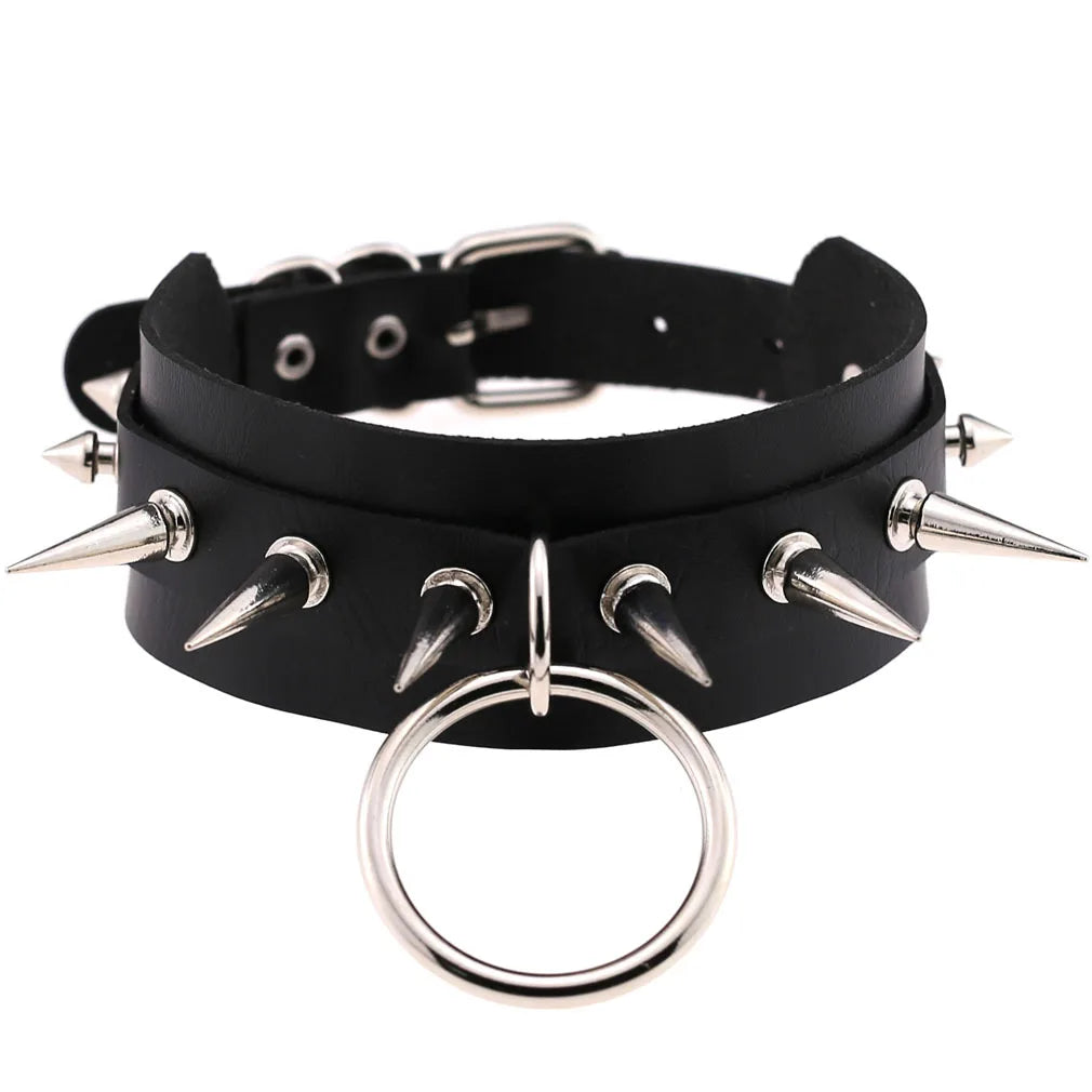 สร้อยคอโชกเกอร์ BDSM สไตล์พังค์สำหรับผู้ชาย สร้อยคอหนังสังเคราะห์โกธิค โซ่คาดตัวสำหรับผู้หญิง