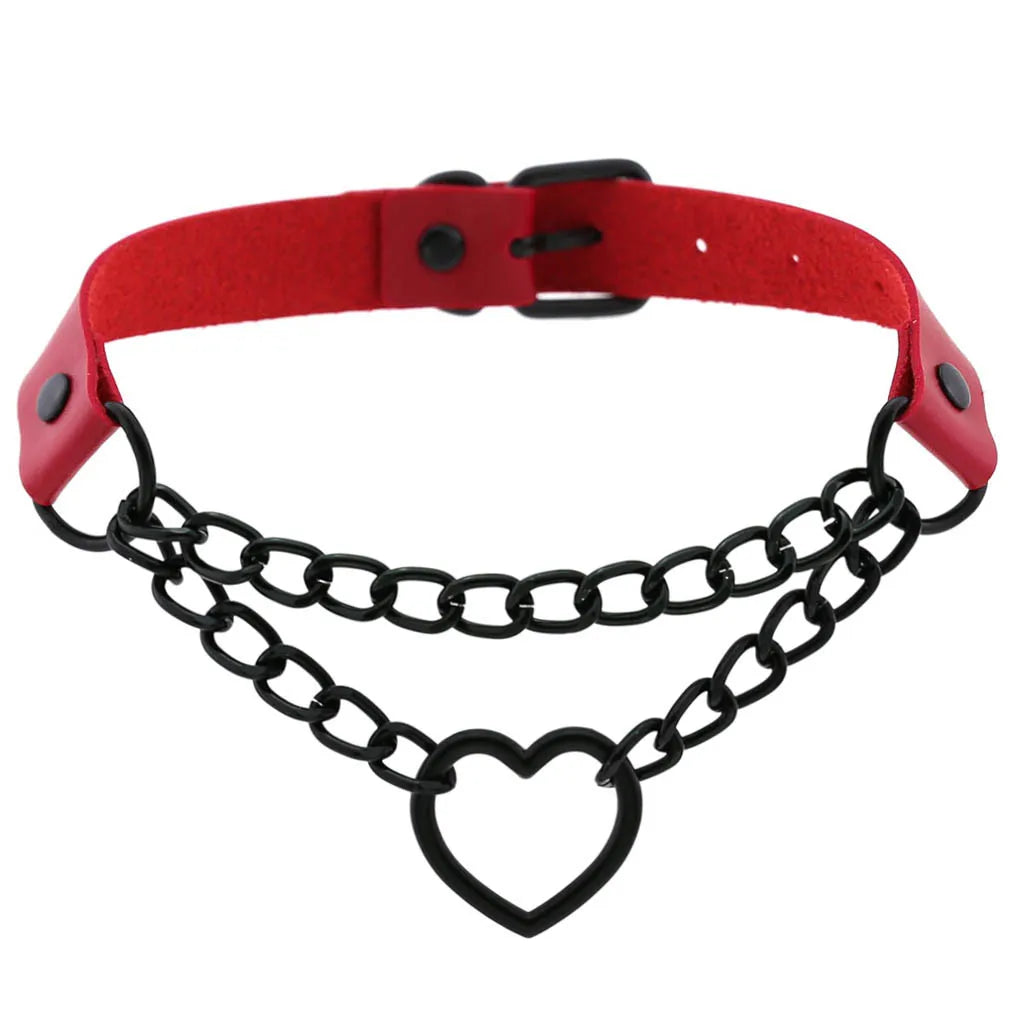 BDSM Punk Black Metal Tassel Red Choker Necklace Sexy Spiked Neck Strap Clavicle Collar Men Necklaces Halloween Women