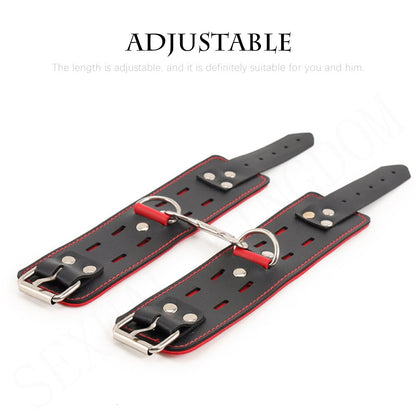 กุญแจมือและเครื่องพันธนาการหนังแบบปรับได้ BDSM อุปกรณ์ SM สำหรับผู้หญิงและคู่รัก