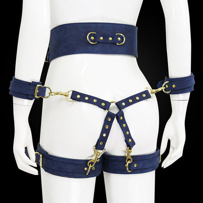 BDSM Sex Toy PU Leather Bondage Set Include Handcuffs.Belt. Legcuffs. Center Connection. Adult Toys Sex Bondage Toys for Women