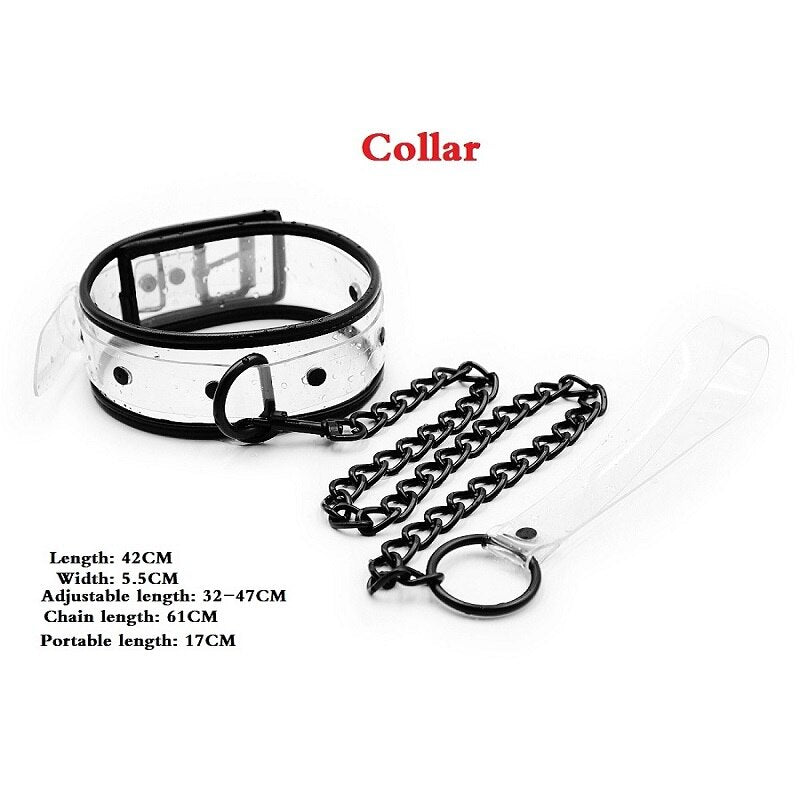 Adjustable Transparent PVC Handcuffs Ankle Cuffs Collar Neck Manacle BDSM Bondage Restraints Shackles Fetish Sex Toy for Couples