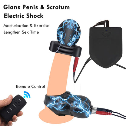 Electric Shock Glans Trainer SM Male Masturbator Scrotum Bondage Massage Chasity Cage Wireless Remote Control Sex Toys BDSM