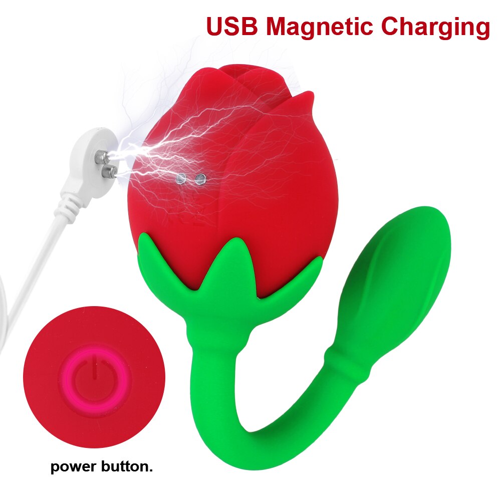 IKOKY 2 In 1 Anal Plug Sucking Vibrator Tail Vibration Clitoris Stimulation Vagina Nipple Massager Rose Shape Sex Toys for Women