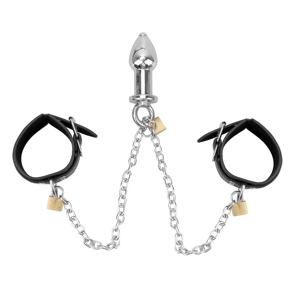 IKOKY Handcuff Bondage Kit Sex Toys for Women Leather Wrist Cuff Sex Restraints with Anal Plug Anal Plug Erotic Enema