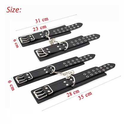 ปลอกคอหนังสังเคราะห์สีดำสำหรับผู้ชายและผู้หญิง กุญแจมือ กุญแจข้อเท้า โซ่รัดข้อมือ อุปกรณ์รัดตรึง BDSM Fetish อุปกรณ์ช่วยเรื่องเพศ