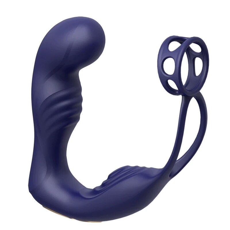Male Prostate Massage Vibrator Double Ring Anal Plug Vibrator Silicone Delay Ejaculation Male Masturbator Adult Sex Toys for Men