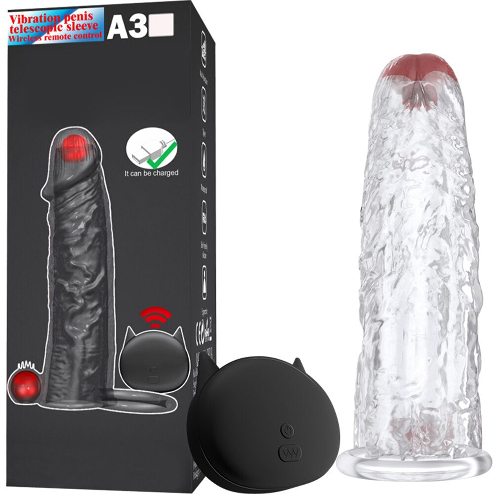 Penis Vibrator Extender Sleeve Delay Ejaculation Reusable ถุงยางอนามัยขยาย Cock แหวนของเล่นสำหรับผู้ใหญ่สำหรับผู้ใหญ่ Dick Enlarger