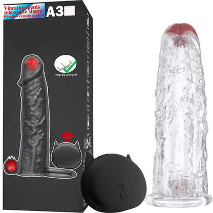 Penis Vibrator Extender Sleeve Delay Ejaculation Reusable ถุงยางอนามัยขยาย Cock แหวนของเล่นสำหรับผู้ใหญ่สำหรับผู้ใหญ่ Dick Enlarger