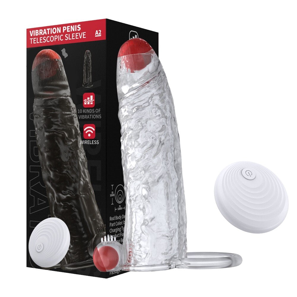 Penis Vibrator Extender Sleeve Delay Ejaculation Reusable ถุงยางอนามัยขยาย Cock แหวนของเล่นสำหรับผู้ใหญ่สำหรับผู้ใหญ่ Dick Enlarger