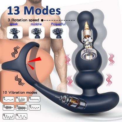 ชายเครื่องนวดต่อมลูกหมากแบบสั่น 360° หมุน ปลั๊กทวาร แหวนอวัยวะเพศ ปลั๊กบั้นท้ายแบบสั่น ควบคุมไร้สาย ของเล่นทางเพศสำหรับชาย เครื่องช่วยสำเร็จความใคร่