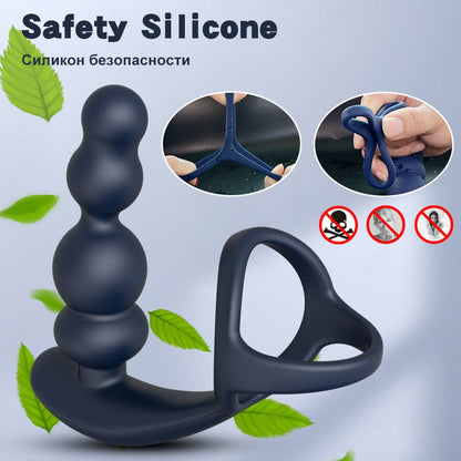 ชายเครื่องนวดต่อมลูกหมากแบบสั่น 360° หมุน ปลั๊กทวาร แหวนอวัยวะเพศ ปลั๊กบั้นท้ายแบบสั่น ควบคุมไร้สาย ของเล่นทางเพศสำหรับชาย เครื่องช่วยสำเร็จความใคร่