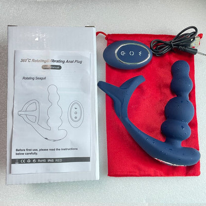 ชายเครื่องนวดต่อมลูกหมากแบบสั่น 360° หมุน ปลั๊กทวาร แหวนอวัยวะเพศ ปลั๊กบั้นท้ายแบบสั่น ควบคุมไร้สาย ของเล่นทางเพศสำหรับชาย เครื่องช่วยสำเร็จความใคร่