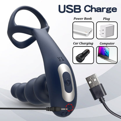 ชายเครื่องนวดต่อมลูกหมากแบบสั่น 360° หมุน ปลั๊กทวาร แหวนอวัยวะเพศ ปลั๊กบั้นท้ายแบบสั่น ควบคุมไร้สาย ของเล่นทางเพศสำหรับชาย เครื่องช่วยสำเร็จความใคร่