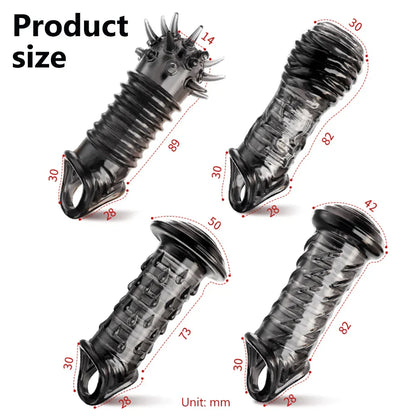 Reusable Penis Extender Cock Rings Delay Ejaculation Penis Condoms Dick Sleeve Silicone Glans Cover Enlargement Sex Toys For Men