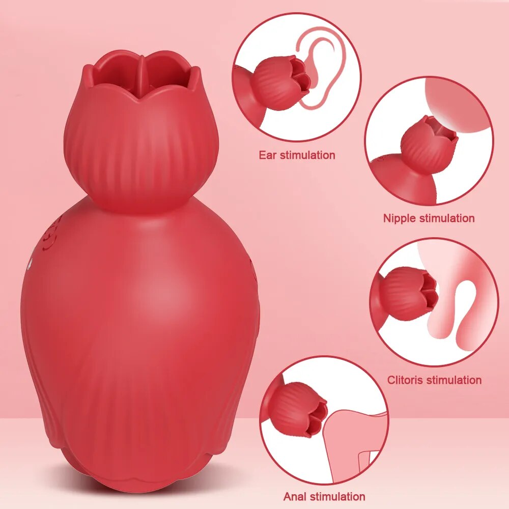 Rose Sucking ลิ้นเลียเครื่องสั่น สำหรับผู้หญิง กระตุ้นปุ่มกระสัน เครื่องดูดสุญญากาศหัวนม เครื่องดูดจิ๋ม ของเล่นผู้ใหญ่ทางเพศสำหรับผู้หญิง