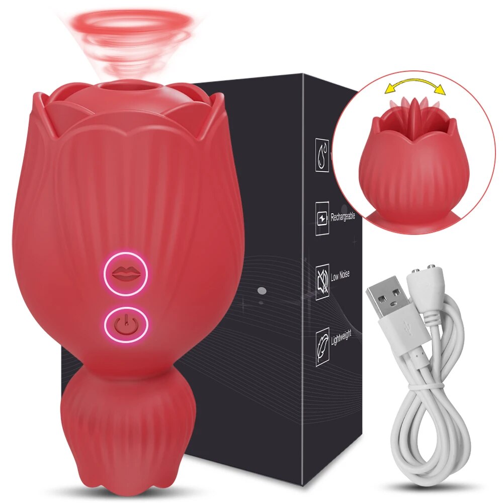Rose Sucking ลิ้นเลียเครื่องสั่น สำหรับผู้หญิง กระตุ้นปุ่มกระสัน เครื่องดูดสุญญากาศหัวนม เครื่องดูดจิ๋ม ของเล่นผู้ใหญ่ทางเพศสำหรับผู้หญิง