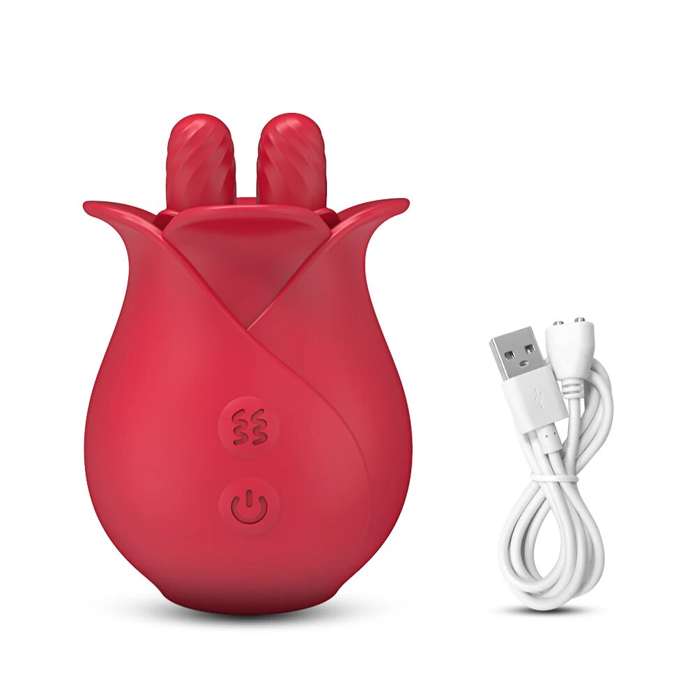 Rose Toy Vibrator for Women with Wiggling Tongue Licking 10 Modes Nipple Clitoris Stimulator Sex Toys Goods for Adults Female