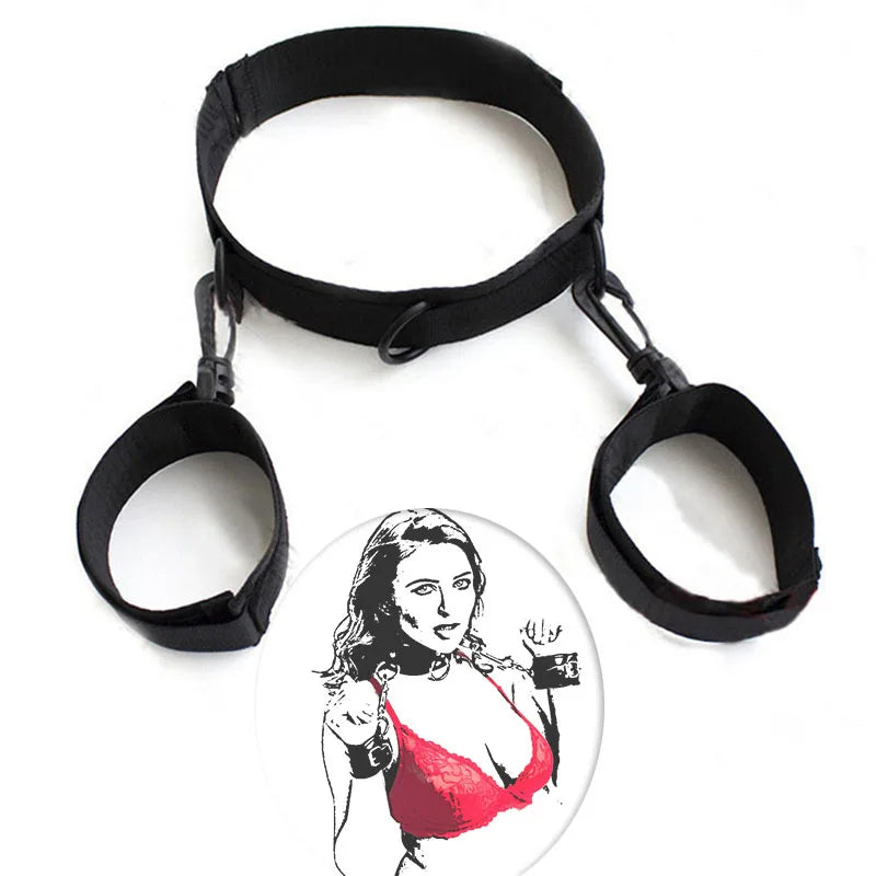 BDSM ปลอกคอตรึงกุญแจมือแบบปรับได้ ตัวล็อก กุญแจมือไนลอน ของเล่นทางเพศสำหรับทาส SM ของเล่นผู้ใหญ่ 18+ ชุดเครื่องมือเกมสำหรับผู้ใหญ่ ร้านค้าเซ็กซ์ทอย