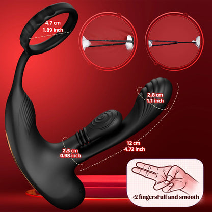 3 in 1 เครื่องนวดต่อมลูกหมากแบบหมุนวน 360° สำหรับผู้ชายพร้อมแหวนรัดโคนอวัยวะเพศ ปลั๊กบั้นท้าย อุปกรณ์ช่วยกระตุ้นความรู้สึกรูปตัว L ของเล่นผู้ใหญ่สำหรับผู้ชาย 18+