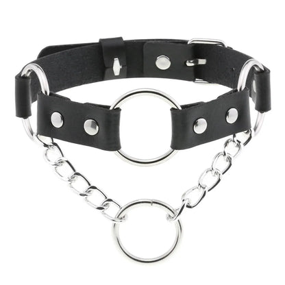สร้อยคอโชกเกอร์ BDSM สไตล์พังค์สำหรับผู้ชาย สร้อยคอหนังสังเคราะห์โกธิค โซ่คาดตัวสำหรับผู้หญิง