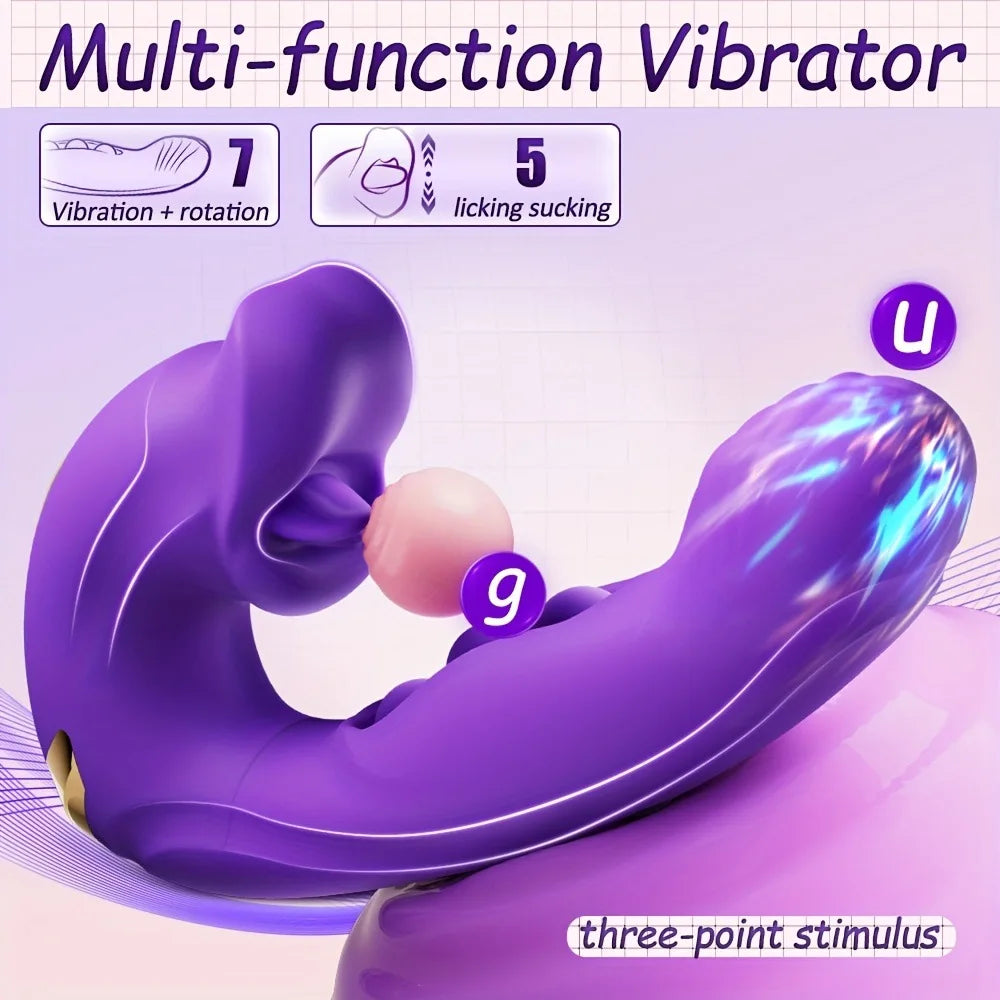 ของเล่นสำหรับผู้ใหญ่เครื่องนวดกระตุ้นจี-สปอต 3-in-1 รูปทรงปากและจู๋จำลอง พร้อม 10 โหมดการกระพือ การสั่น และการเลีย