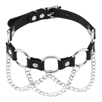 สร้อยคอโชกเกอร์ BDSM สไตล์พังค์สำหรับผู้ชาย สร้อยคอหนังสังเคราะห์โกธิค โซ่คาดตัวสำหรับผู้หญิง