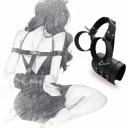 BDSM พันธนาการ อุปกรณ์จำกัดร่างกาย กุญแจมือด้านหลัง อุปกรณ์สำหรับผู้ใหญ่ เกมเซ็กส์ กุญแจมือหนัง PU ของเล่นทางเพศสำหรับผู้หญิงและคู่รัก