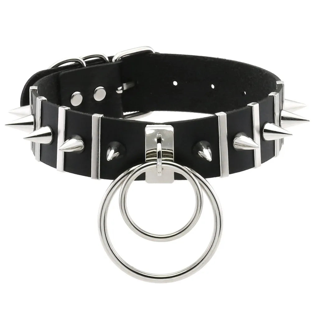 สร้อยคอโชกเกอร์ BDSM สไตล์พังค์สำหรับผู้ชาย สร้อยคอหนังสังเคราะห์โกธิค โซ่คาดตัวสำหรับผู้หญิง
