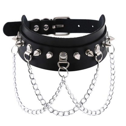 สร้อยคอโชกเกอร์ BDSM สไตล์พังค์สำหรับผู้ชาย สร้อยคอหนังสังเคราะห์โกธิค โซ่คาดตัวสำหรับผู้หญิง
