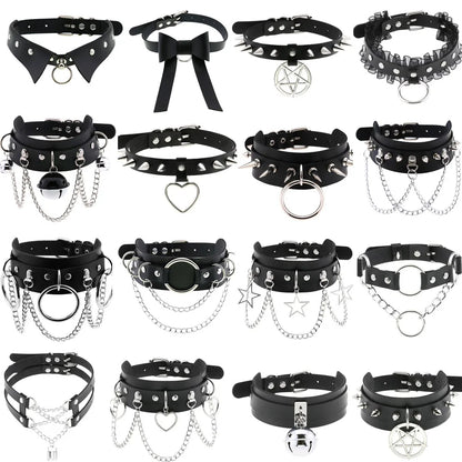 สร้อยคอโชกเกอร์ BDSM สไตล์พังค์สำหรับผู้ชาย สร้อยคอหนังสังเคราะห์โกธิค โซ่คาดตัวสำหรับผู้หญิง