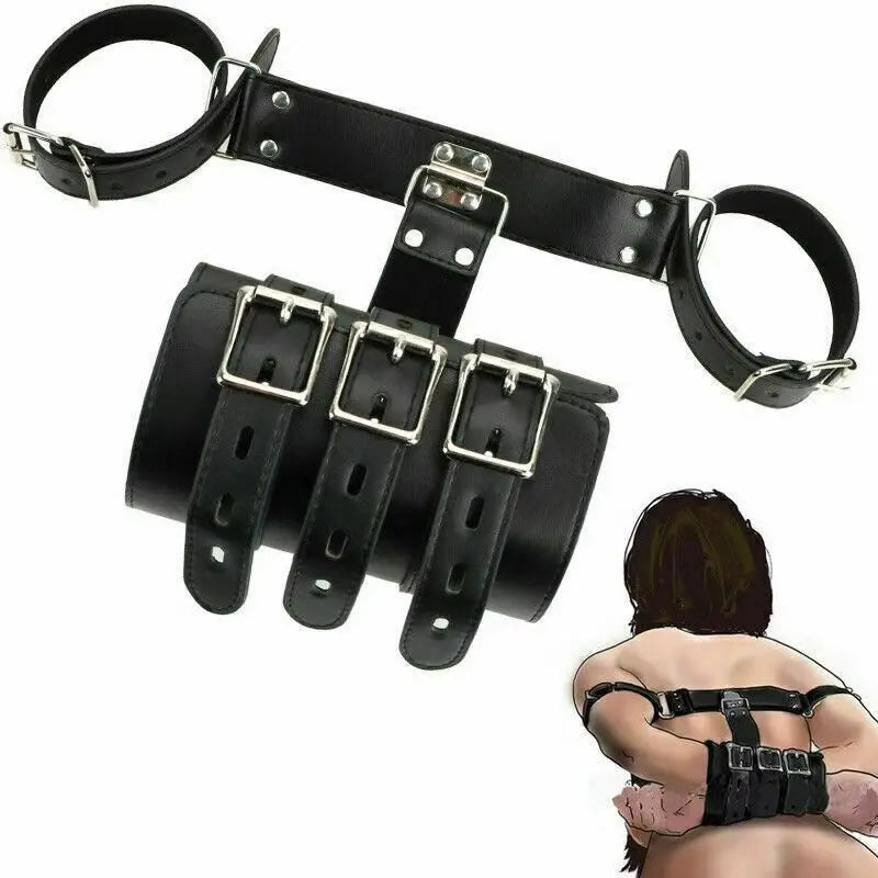 BDSM พันธนาการ อุปกรณ์จำกัดร่างกาย กุญแจมือด้านหลัง อุปกรณ์สำหรับผู้ใหญ่ เกมเซ็กส์ กุญแจมือหนัง PU ของเล่นทางเพศสำหรับผู้หญิงและคู่รัก