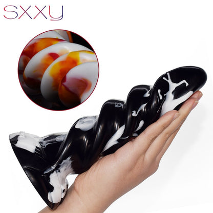 SXXY จุกเสียบทวาร Twist ของเล่นเซ็กส์สุดสนุก Dildo มีพื้นผิว G-Spot ช่วยสำเร็จความใคร่ นวดทวารหนัก ลึงค์มีร่องคลื่น สำหรับผู้หญิงสำเร็จความใคร่ Sexy Shop